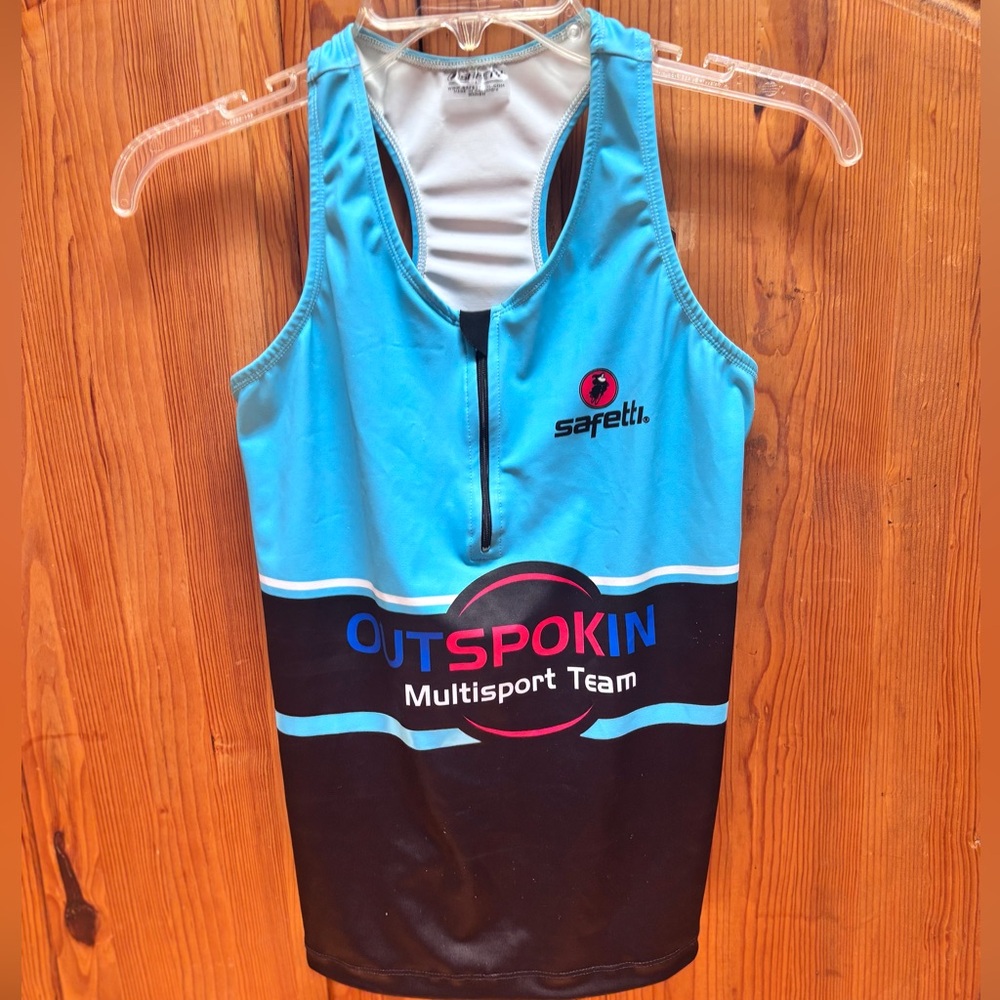 Safetti Outspoken Multisport Team Tank Bike Tri Run 1/4 zip Size L fits like M